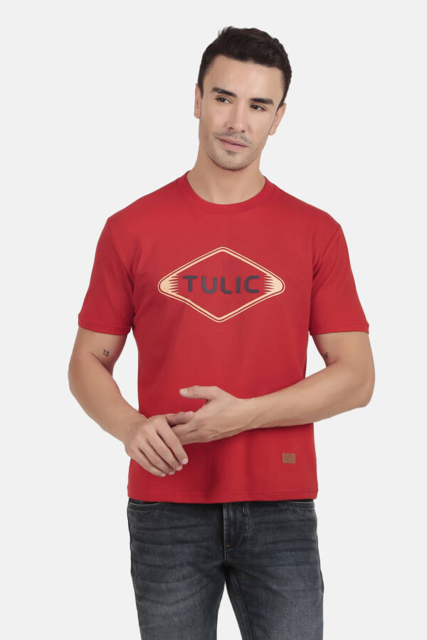 Combo Pack of 3 Tulic Men's Thombus Printed T-Shirt, Red, Black, Ocean Blue (Regular Fit) - Image 3