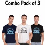 Combo Pack of 3 Tulic Men's Born To Ride Printed T-Shirt, White, Navy Blue, Black (Regular Fit)