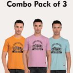 Combo Pack of 3 Tulic Men's Born To Ride Printed T-Shirt, Cadmium Orange, Wisteria, Ocean Blue (Regular Fit)