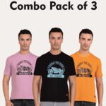 Combo Pack of 3 Tulic Men's Born To Ride Printed T-Shirt, Wisteria, Black, Cadmium Orange (Regular Fit)