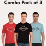 Combo Pack of 3 Tulic Men's Thombus Printed T-Shirt, Red, Black, Ocean Blue (Regular Fit)