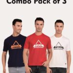 Combo Pack of 3 Tulic Men's Triangle Printed T-Shirt, Navy Blue, Red, White (Regular Fit)