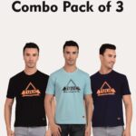 Combo Pack of 3 Tulic Men's Triangle Printed T-Shirt, Black, Ocean Blue, Navy Blue (Regular Fit)