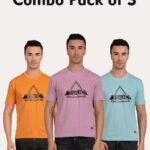 Combo Pack of 3 Tulic Men's Triangle Printed T-Shirt, Cadmium Orange, Wisteria, Ocean Blue (Regular Fit)